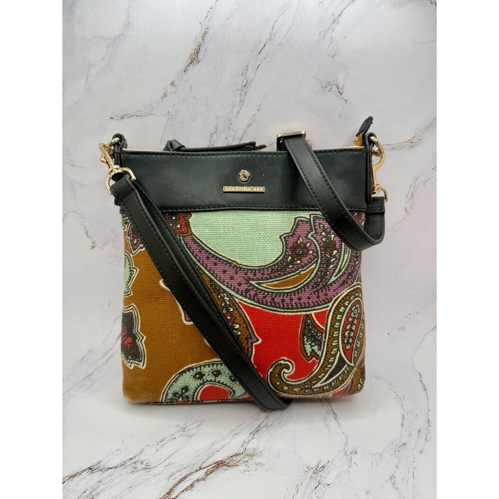 Spartina 449 Cora Hipster Convertible Crossbody Bag Black &‎ Purple Paisley - Picture 2 of 16